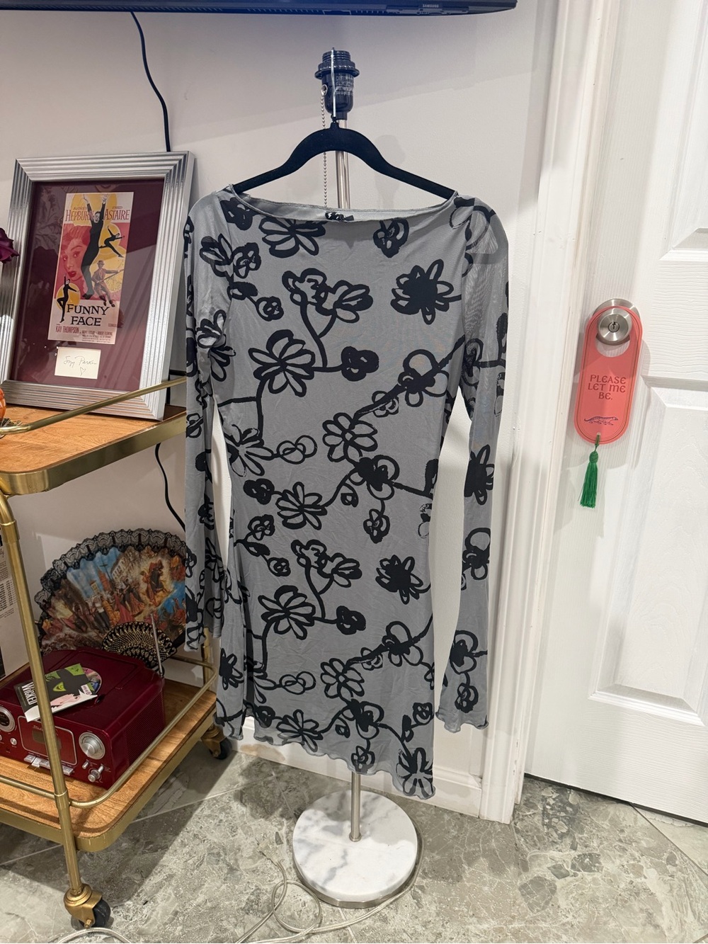 Motel Rocks Gray Mesh Dress with Black Floral Print